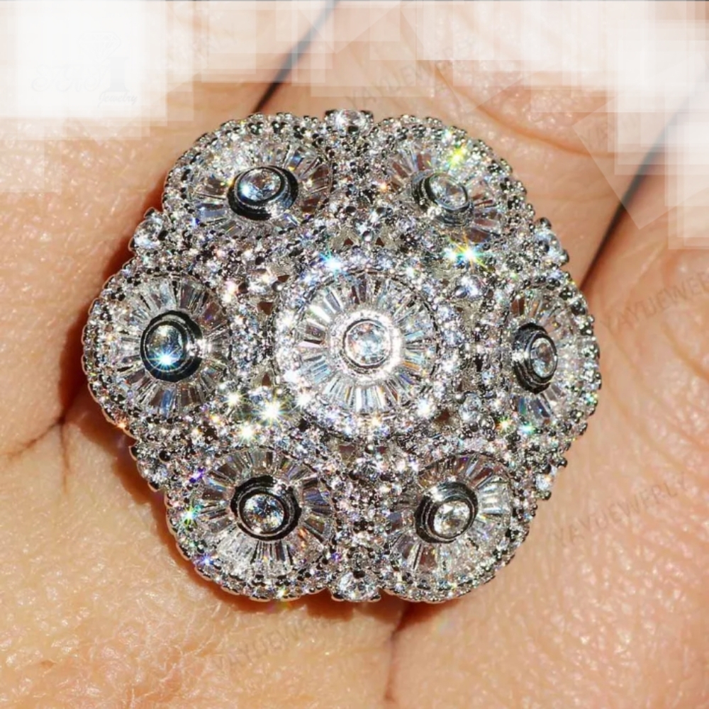 New cz sterling silver statement ring